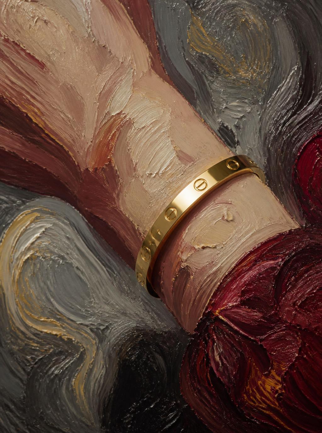 Pulseira de corrente dourada em fundo bordô